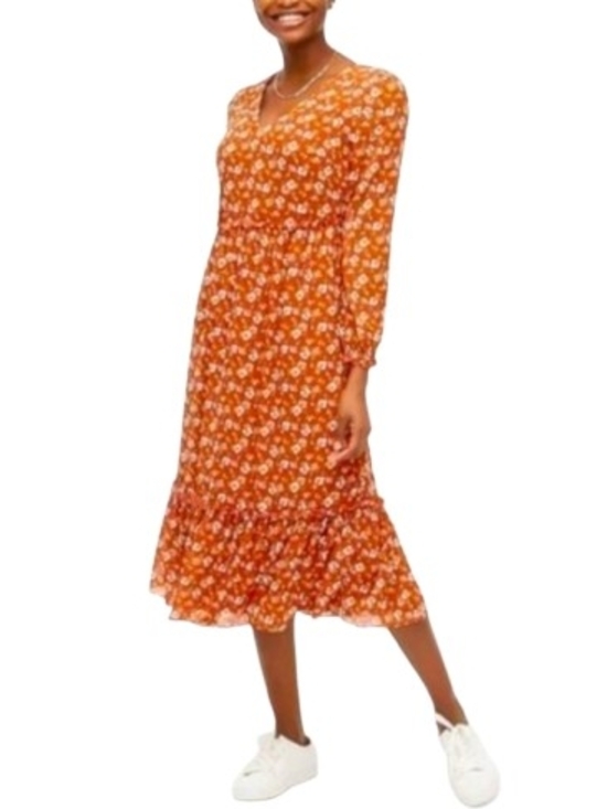 J. Crew Factory Dresses & Skirts - J Crew Factory Crinkle Midi Flounce Dress Rust Floral Size XL Cottagecore Ruffle
